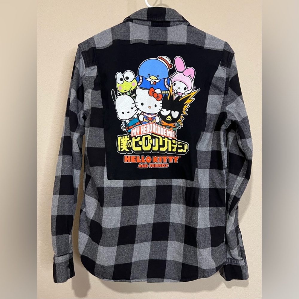 My Hero Academia Flannel Hello Kitty Friends Sanrio Graphic Adult Small Black
